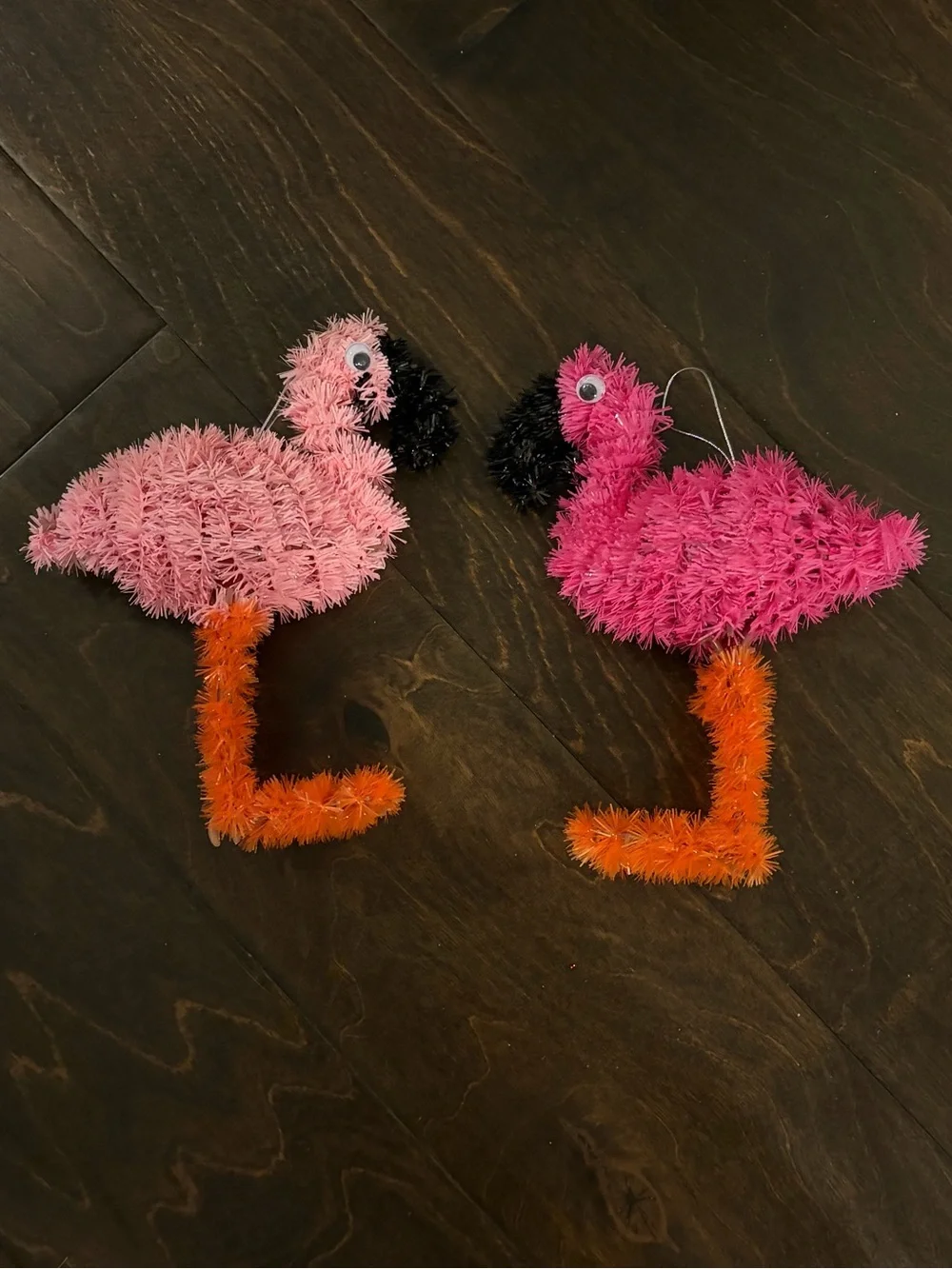 Pink Flamingo Pair Ornament Set - Fuzzy Pink & Hot Pink